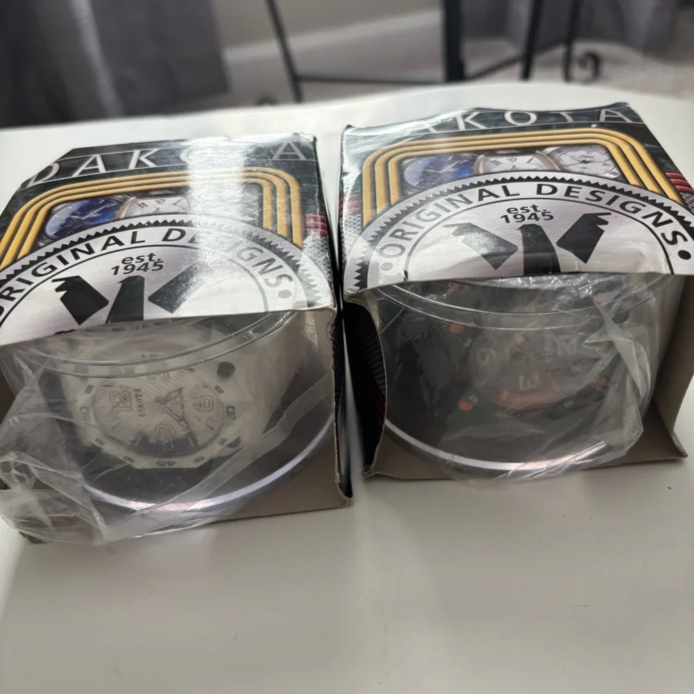 Lot of 2 Dakota Stackable Watches Black Band Blk/Red Face White Band Silver Face